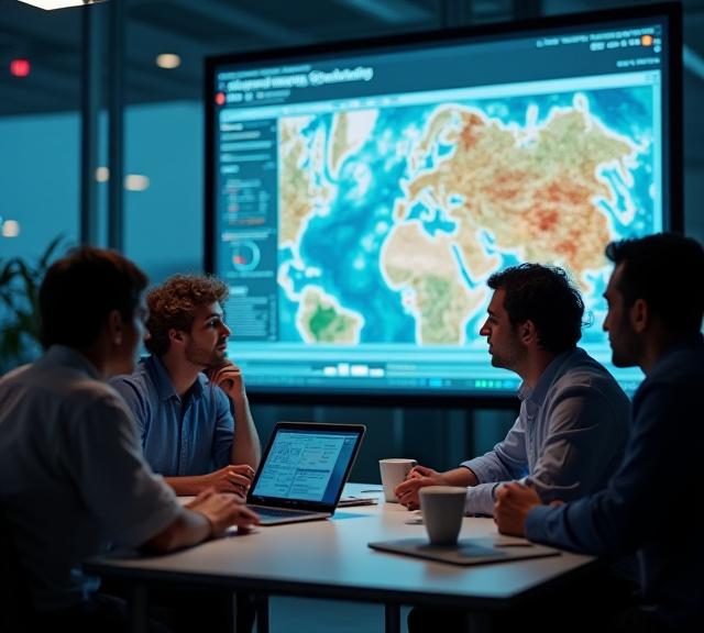 Academic researchers collaborating using data analytics for ancient history research