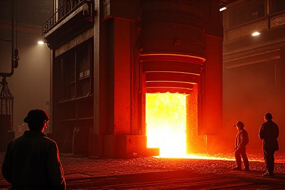 稼働中の5000トン油圧鍛造プレス。